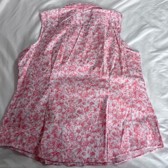 ✨Charter Club Womens 12 Sleeveless Blouse Pink Floral Button Top Work Office - Picture 6 of 6